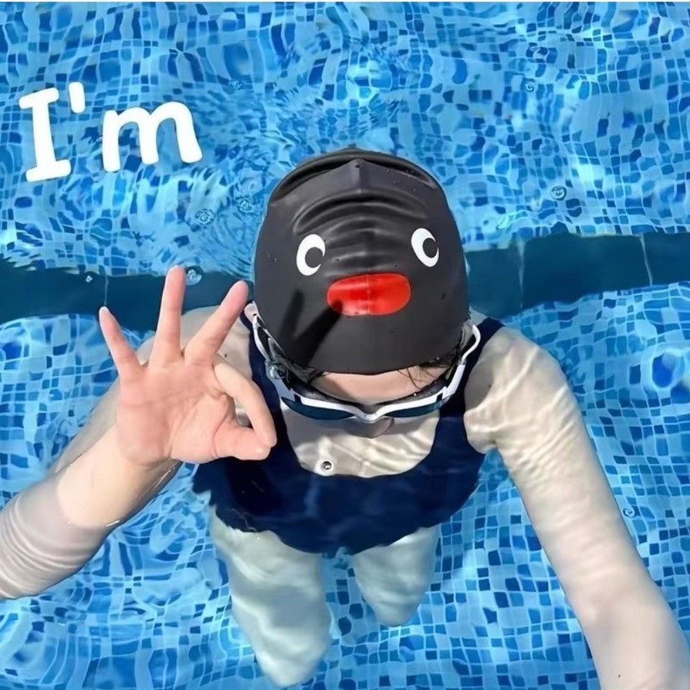 Aquatic Sports Cap - 귀여운 만화 탄성 펭귄 수영 모자